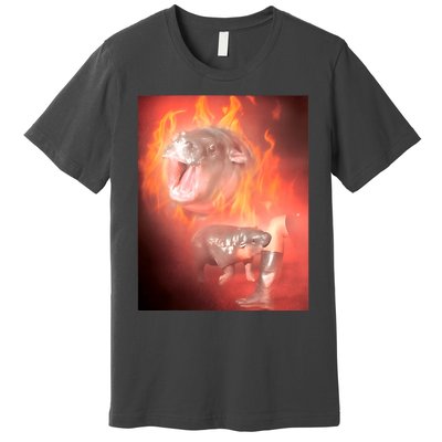 Moo Deng Bouncy Pig In Thai Fire Picture The Cute Baby Hippo Premium T-Shirt