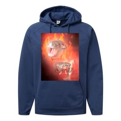 Moo Deng Bouncy Pig In Thai Fire Picture The Cute Baby Hippo Performance Fleece Hoodie