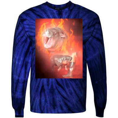 Moo Deng Bouncy Pig In Thai Fire Picture The Cute Baby Hippo Tie-Dye Long Sleeve Shirt