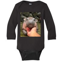 Moo Deng Bouncy Pig In Thai Picture The Cute Baby Hippo Moo Deng Lovers Baby Long Sleeve Bodysuit