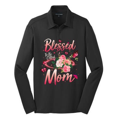 Mother's Day Blessed To Be Called Mom Butterflies And Roses Silk Touch Performance Long Sleeve Polo