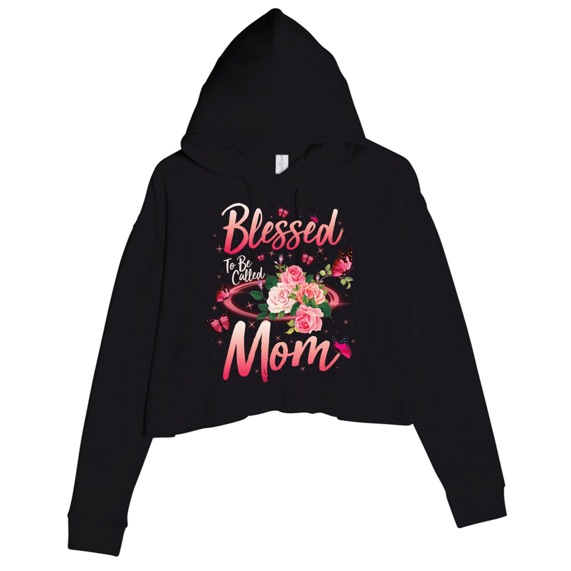 Mother's Day Blessed To Be Called Mom Butterflies And Roses Crop Fleece Hoodie