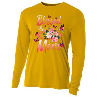 Mother's Day Blessed To Be Called Mom Butterflies And Roses Cooling Performance Long Sleeve Crew