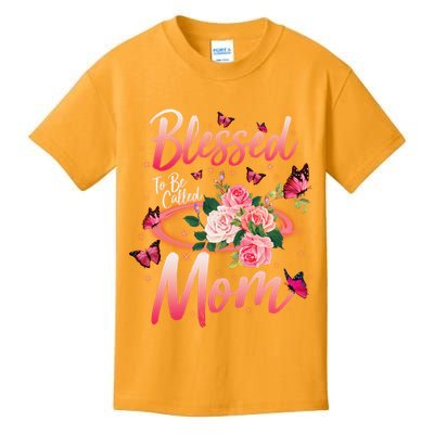 Mother's Day Blessed To Be Called Mom Butterflies And Roses Kids T-Shirt