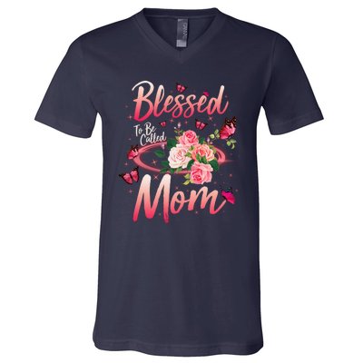 Mother's Day Blessed To Be Called Mom Butterflies And Roses V-Neck T-Shirt