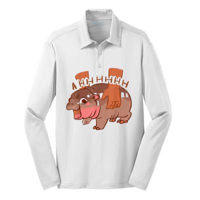 Moo Deng Bouncy Pig In Thai Silk Touch Performance Long Sleeve Polo