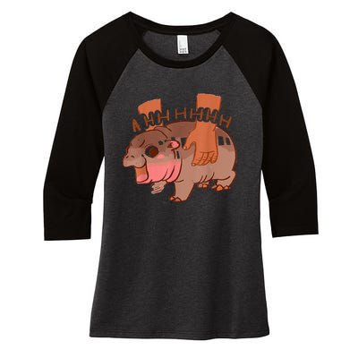 Moo Deng Bouncy Pig In Thai Women's Tri-Blend 3/4-Sleeve Raglan Shirt