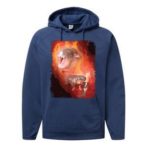 Moo Deng Bouncy Pig In Thai Fire Picture The Cute Baby Hippo Performance Fleece Hoodie