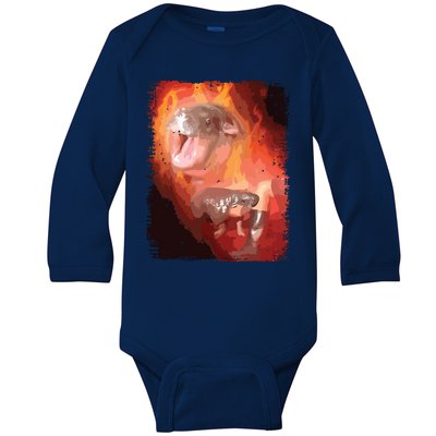 Moo Deng Bouncy Pig In Thai Fire Picture The Cute Baby Hippo Baby Long Sleeve Bodysuit