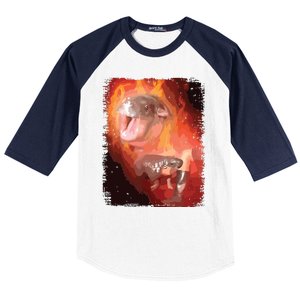 Moo Deng Bouncy Pig In Thai Fire Picture The Cute Baby Hippo Baseball Sleeve Shirt