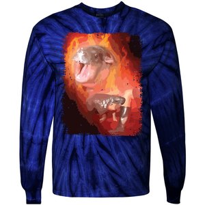 Moo Deng Bouncy Pig In Thai Fire Picture The Cute Baby Hippo Tie-Dye Long Sleeve Shirt