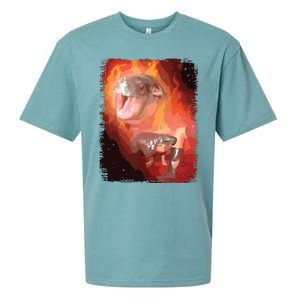 Moo Deng Bouncy Pig In Thai Fire Picture The Cute Baby Hippo Sueded Cloud Jersey T-Shirt