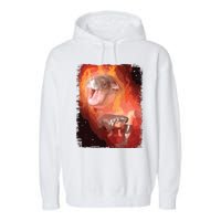 Moo Deng Bouncy Pig In Thai Fire Picture The Cute Baby Hippo Garment-Dyed Fleece Hoodie