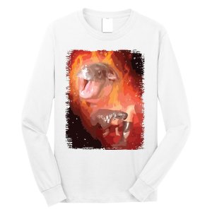 Moo Deng Bouncy Pig In Thai Fire Picture The Cute Baby Hippo Long Sleeve Shirt