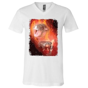 Moo Deng Bouncy Pig In Thai Fire Picture The Cute Baby Hippo V-Neck T-Shirt