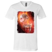 Moo Deng Bouncy Pig In Thai Fire Picture The Cute Baby Hippo V-Neck T-Shirt