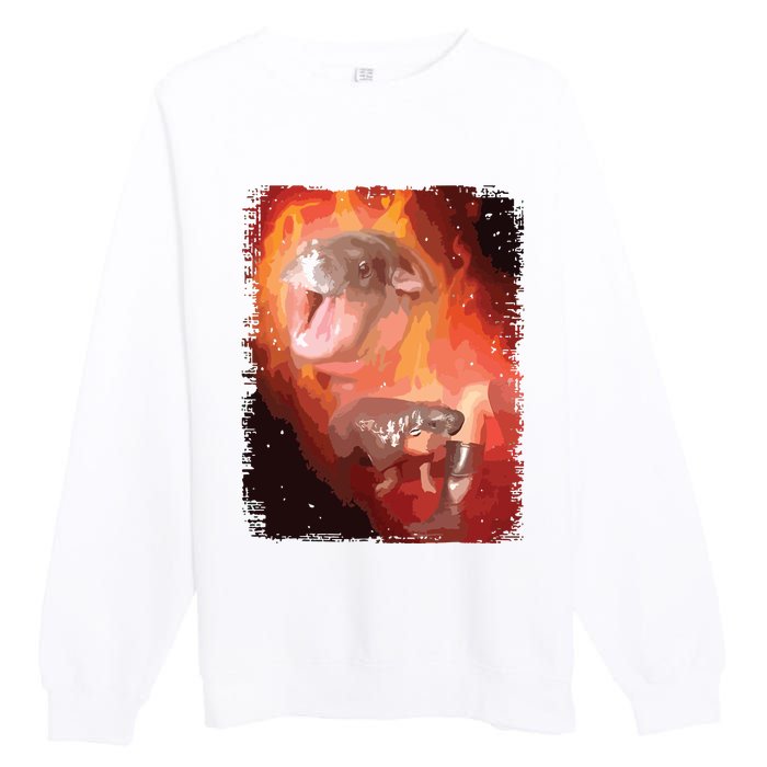 Moo Deng Bouncy Pig In Thai Fire Picture The Cute Baby Hippo Premium Crewneck Sweatshirt