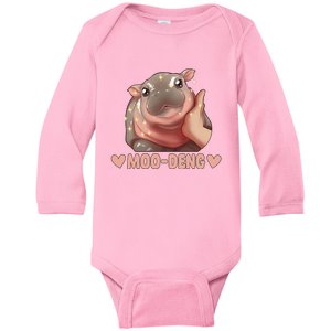 Moo Deng Bouncy Pig In Thai Picture The Cute Baby Hippo Moo Deng Cute Design Baby Long Sleeve Bodysuit