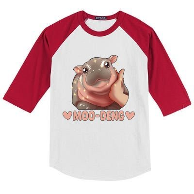 Moo Deng Bouncy Pig In Thai Picture The Cute Baby Hippo Moo Deng Cute Design Kids Colorblock Raglan Jersey