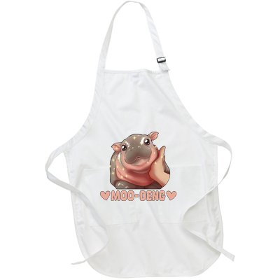Moo Deng Bouncy Pig In Thai Picture The Cute Baby Hippo Moo Deng Cute Design Full-Length Apron With Pockets