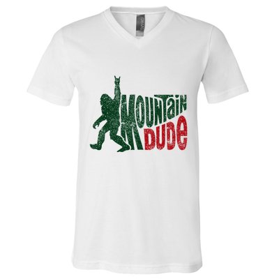 Mountain Dude Bigfoot Hiking Humor V-Neck T-Shirt