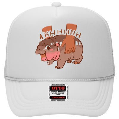 Moo Deng Bouncy Pig In Thai Picture The Cute Baby Hippo High Crown Mesh Back Trucker Hat