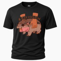 Moo Deng Bouncy Pig In Thai Picture The Cute Baby Hippo Gift Cooling Performance Crew T-Shirt
