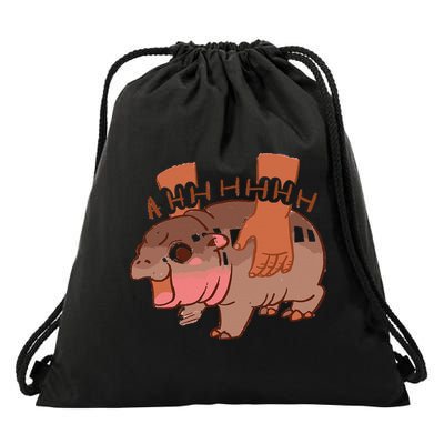 Moo Deng Bouncy Pig In Thai Picture The Cute Baby Hippo Gift Drawstring Bag