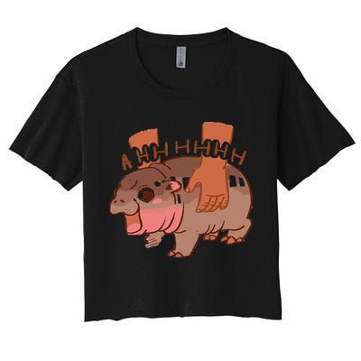 Moo Deng Bouncy Pig In Thai Picture The Cute Baby Hippo Gift Crop Top