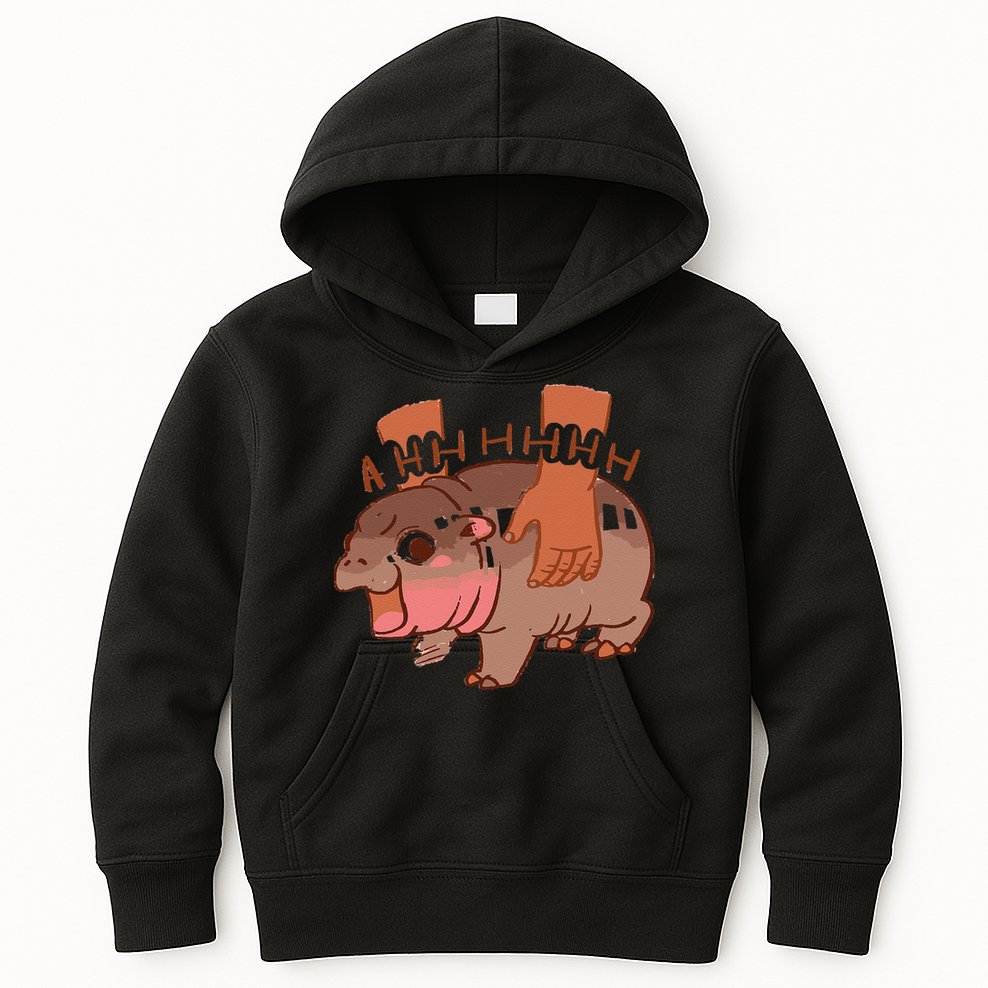 Moo Deng Bouncy Pig In Thai Picture The Cute Baby Hippo Gift Kids Hoodie