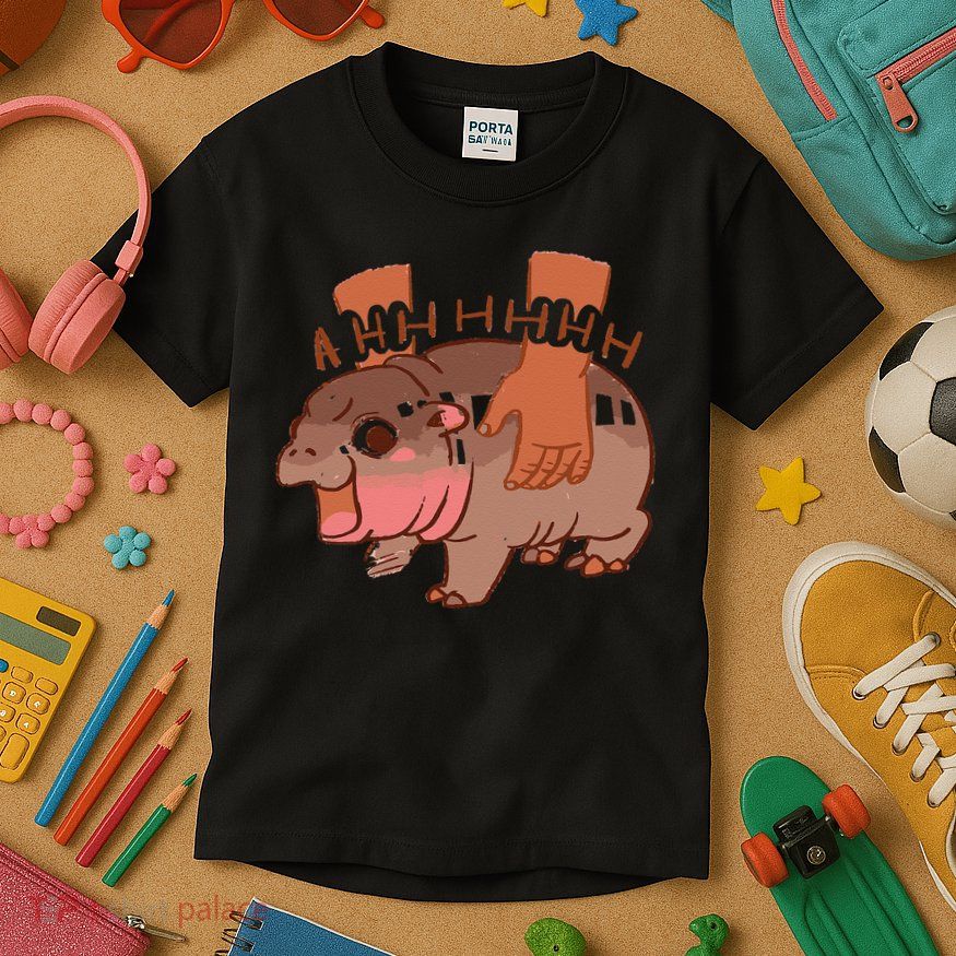 Moo Deng Bouncy Pig In Thai Picture The Cute Baby Hippo Gift Kids T-Shirt