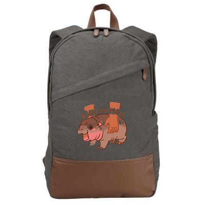 Moo Deng Bouncy Pig In Thai Picture The Cute Baby Hippo Gift Cotton Canvas Backpack
