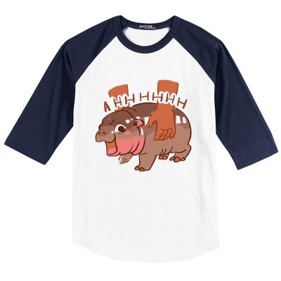 Moo Deng Bouncy Pig In Thai Picture The Cute Baby Hippo Gift Baseball Sleeve Shirt