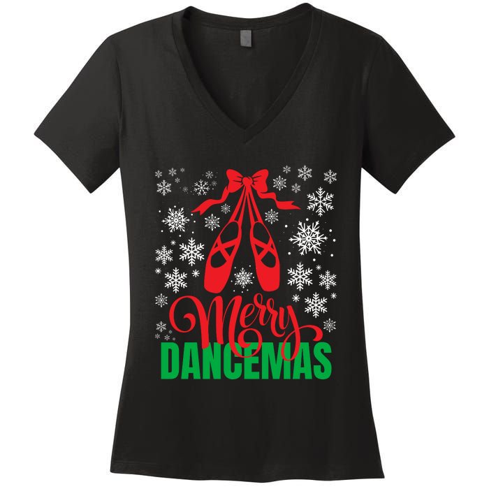 Merry Dancemas Ballet Dancer Teacher Christmas Women's V-Neck T-Shirt