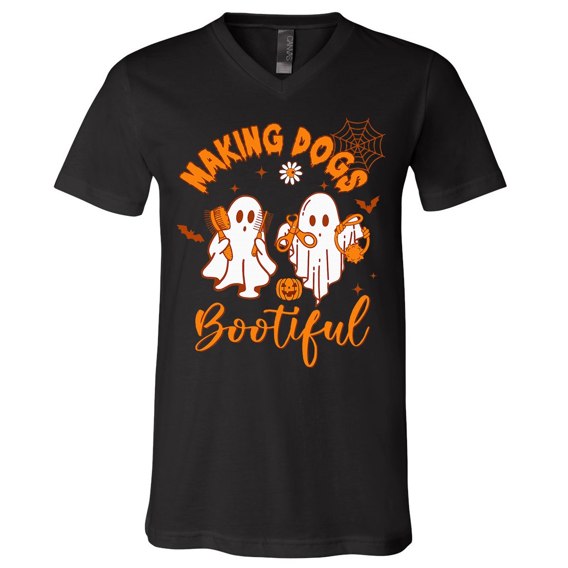 Making Dogs Bootiful Funny Halloween Dog Grooming Groomer V-Neck T-Shirt