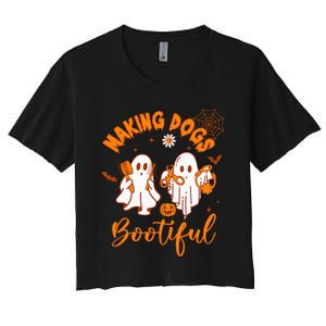 Making Dogs Bootiful Funny Halloween Dog Grooming Groomer Women's Crop Top Tee