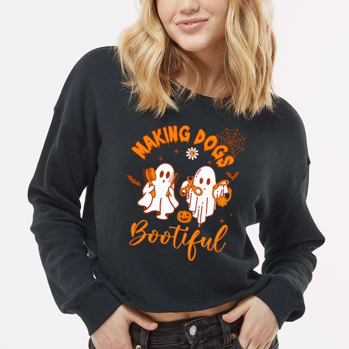 Making Dogs Bootiful Funny Halloween Dog Grooming Groomer Cropped Pullover Crew