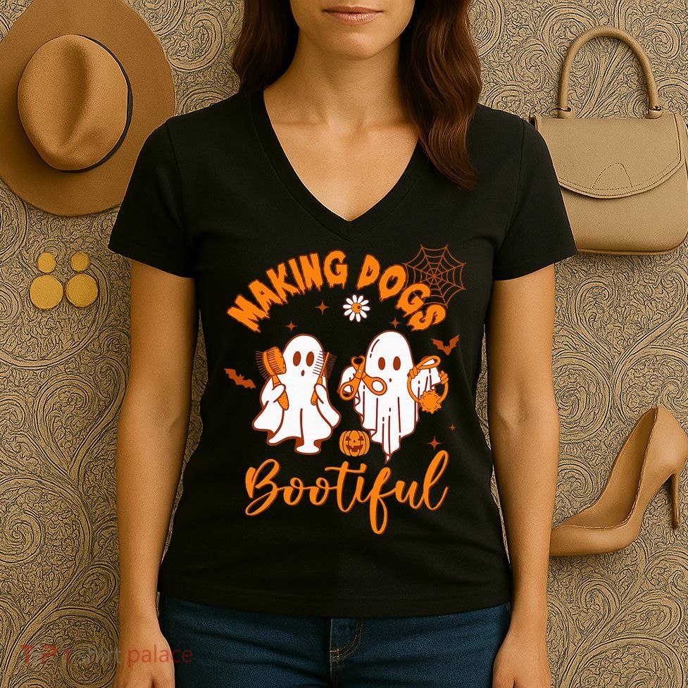 Making Dogs Bootiful Funny Halloween Dog Grooming Groomer Women's V-Neck T-Shirt