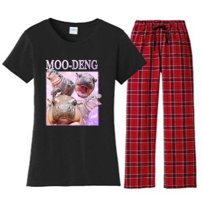 Moo Deng Baby Hippo Women's Flannel Pajama Set