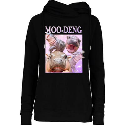 Moo Deng Baby Hippo Womens Funnel Neck Pullover Hood