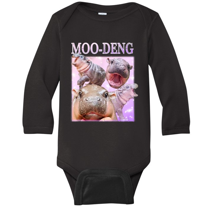 Moo Deng Baby Hippo Baby Long Sleeve Bodysuit