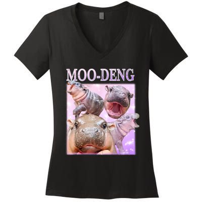 Moo Deng Baby Hippo Women's V-Neck T-Shirt