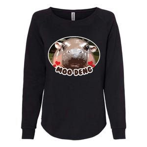 Moo Deng Bouncy Pig In Thai Picture The Cute Baby Hippo Womens California Wash Sweatshirt