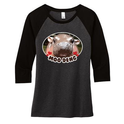 Moo Deng Bouncy Pig In Thai Picture The Cute Baby Hippo Women's Tri-Blend 3/4-Sleeve Raglan Shirt