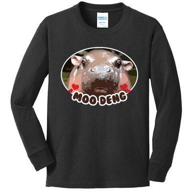 Moo Deng Bouncy Pig In Thai Picture The Cute Baby Hippo Kids Long Sleeve Shirt