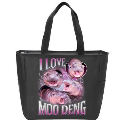 Moo Deng Baby Hippo Zip Tote Bag