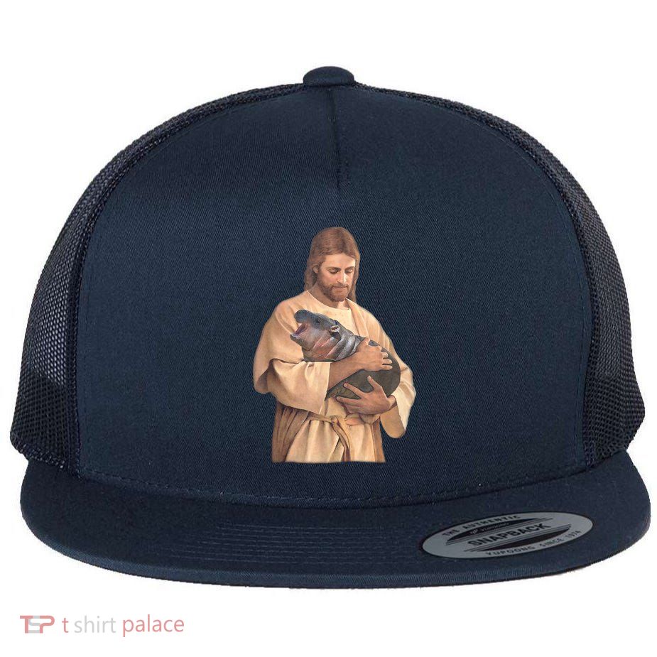 Moo Deng Baby Hippo Flat Bill Trucker Hat