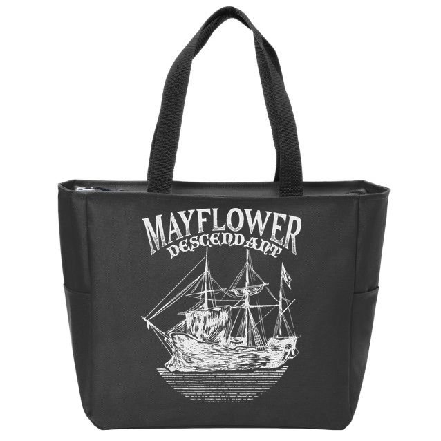 Mayflower Descendant Boat History Gift Usa Pilgrim Fathers Zip Tote Bag