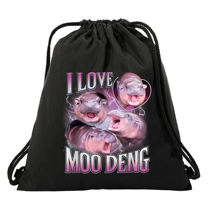 Moo Deng Baby Pygmy Hippos Thailand Drawstring Bag