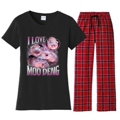 Moo Deng Baby Pygmy Hippos Thailand Women's Flannel Pajama Set